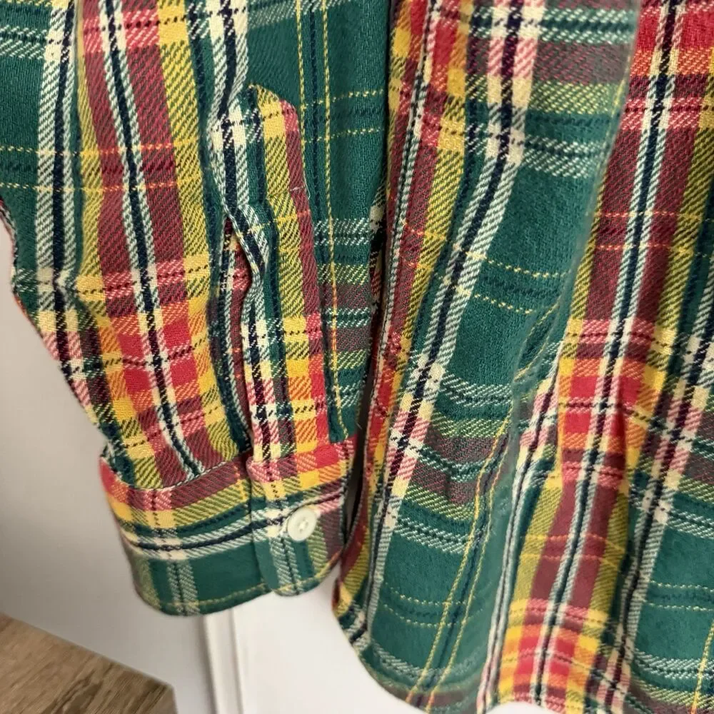 Polo Ralph Lauren Flannel Shirt Mens Medium Green Plaid Longsleeve 90s Vintage